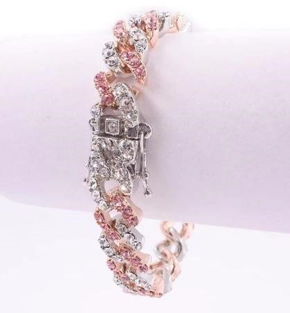 18k white Gold Filled Pink & White Bracelet stamped(18K)-20cm