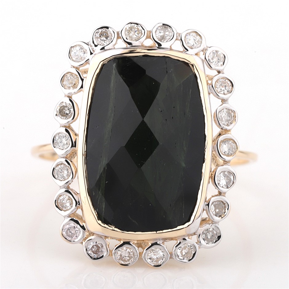 Yellow Gold Natural Tourmaline & Diamond Ring with Valuation