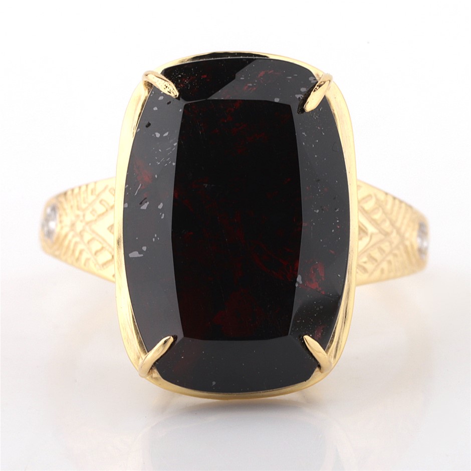 Yellow Gold Natural Garnet & Diamond Ring  with Valuation