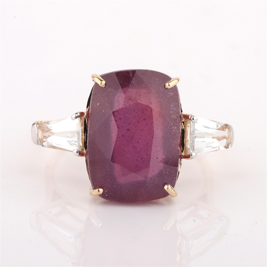 Yellow Gold Natural Ruby / Natural White Topaz Ring  with Valuation