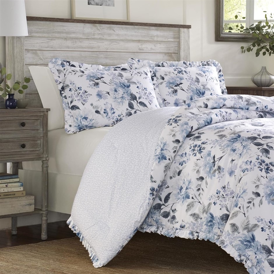 LAURA ASHLEY HOME Twin Duvet Cover Set, Reversible Cotton Bedding with Matc