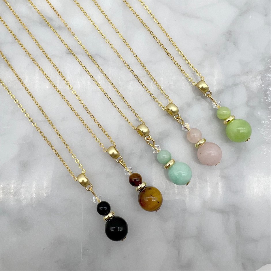 Gemstone & Swarovski® Austrian Crystal Gold Plated Necklaces - 5 Pcs