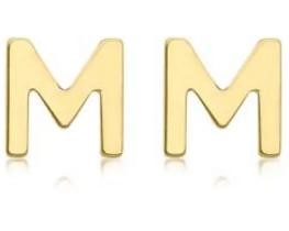 9K Yellow Gold MINI INITIAL 'M' STUD EARRINGS