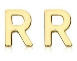 9K Yellow Gold MINI INITIAL 'R' STUD EARRINGS