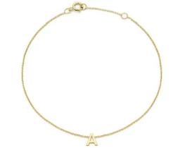 9K Yellow Gold MINI INITIAL 'A' Bracelet 15.5-19cm