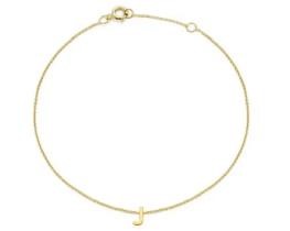 9K Yellow Gold MINI INITIAL 'J' Bracelet 15.5-19cm
