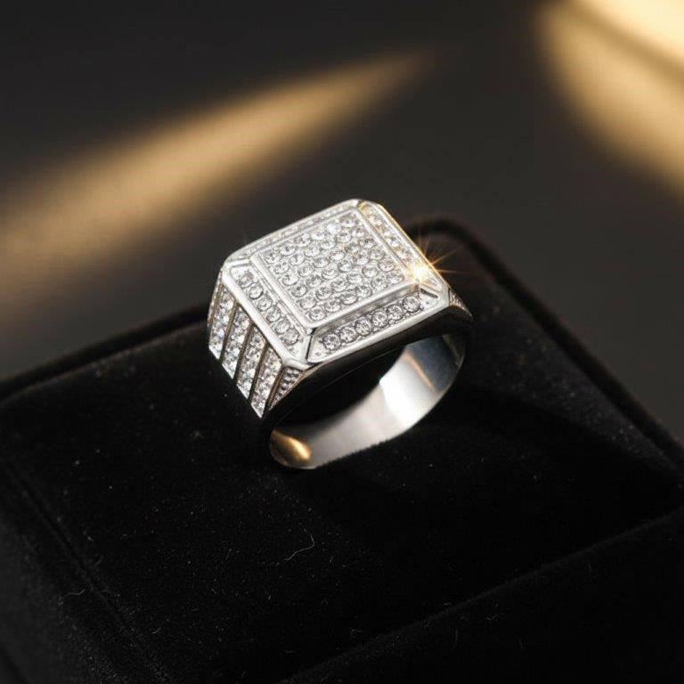 Italy 925 Silver  Hip Hop Men's Ring (Stamps)-10 US