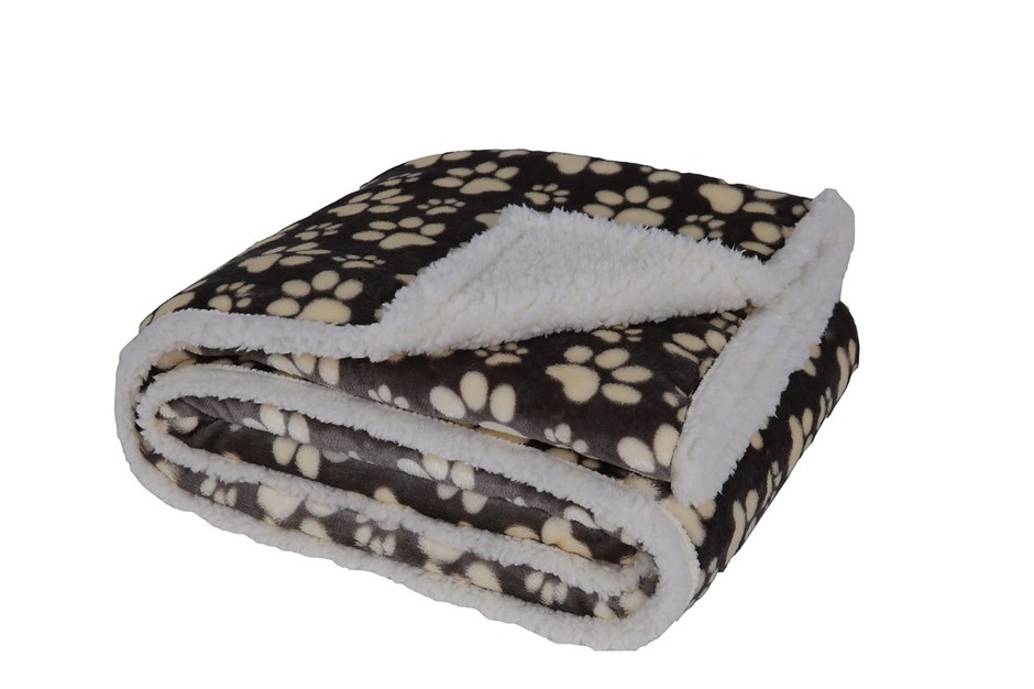 LONGRICH Paw Print & Ultra Soft Sherpa Throw Blanket, 127 x 152cm, Grey.