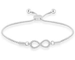 9K WHITE GOLD 0.10CT HI I1 DIAMOND BOLO BRACELET 15-28cm