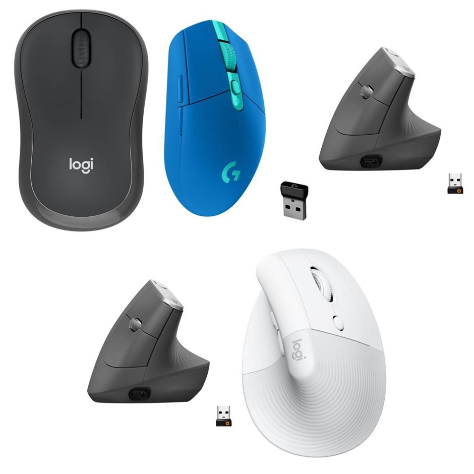 5 x Assorted Computer Mice: 2 x Logitech MX Vertical Ergonomic Mouse (Black