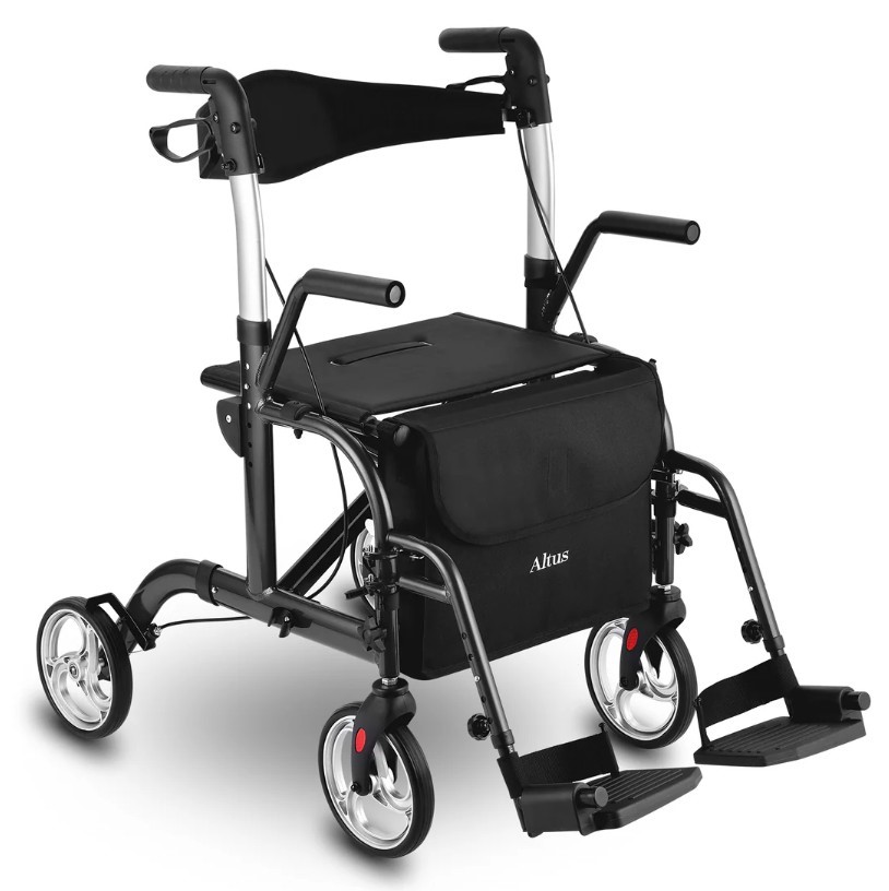 ALTUS Hybrid Duo 2 In 1 Mobility Rollator And Transit Wheelchair, Black. NB