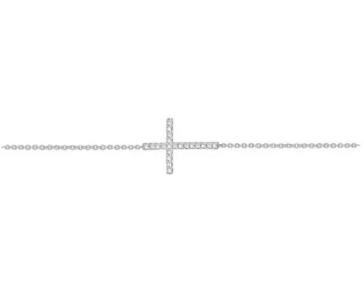 9K WHITE GOLD 0.12ct F VS LAB DIAMOND CROSS BRACELET 17+2cm