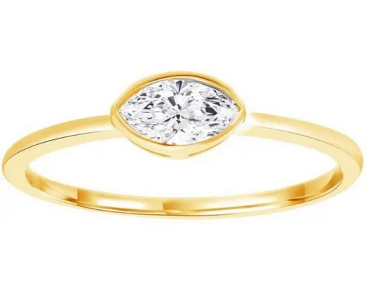 9K YELLOW GOLD 0.25ct F VS MARQUISE LAB DIAMOND RING