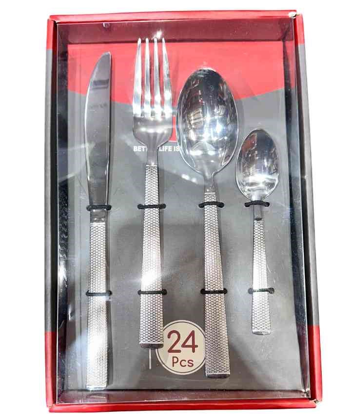 PROUD 24 Piece Cutlery Set. Stainless Steel - Curve Set (6 x Spoons, 6 x Fo