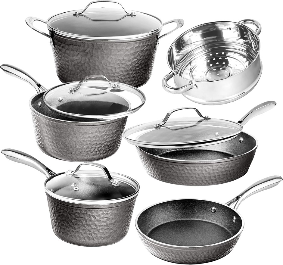 Granite Stone 2901 Cookware Set, 10 Piece, Pewter. NB: damaged box