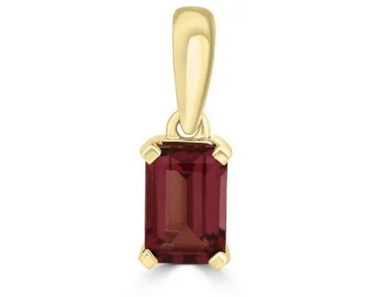 9K Yellow Gold EMERALD CUT RHODOLITE GARNET PENDANT