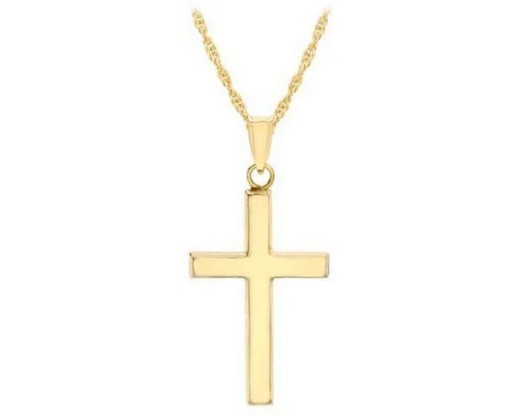9K YELLOW GOLD HLW CROSS NECKLACE 46cm