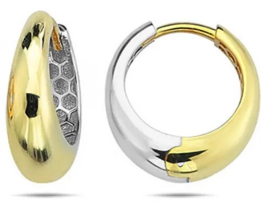 9K Yellow Gold & WHITE GOLD RND HUGGIE EARRINGS 14mm