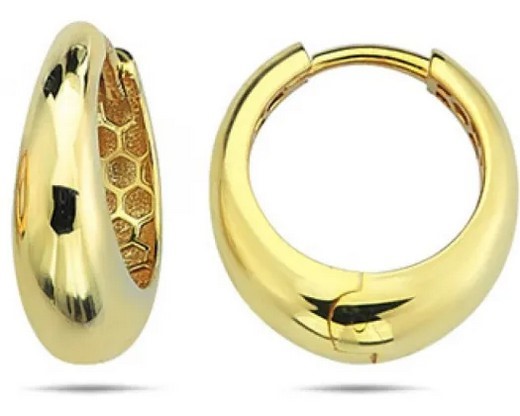 9K Yellow Gold RND TAPERED HUGGIE EARRINGS 14mm