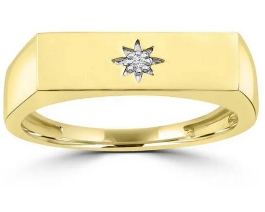 9K Yellow Gold 0.01ct HI SI DIAMOND SIGNET RING