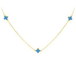 9K YELLOW GOLD TURQUOISE PETAL NECKLACE 41-43cm