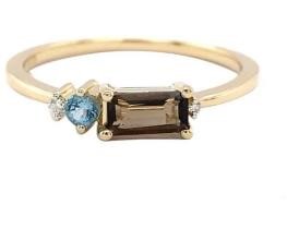 9K Yellow Gold 0.02ct HI SI DIAMOND SMKY&amp;BRACELETUE TPZ RING