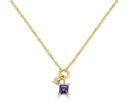 9K YELLOW GOLD 0.01ct HI SI DIAMOND IOLITE NECKLACE 40-45cm