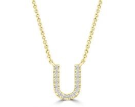 9K YELLOW GOLD 'U' 0.06 HI I1 DIAMOND NECKLACE 40+5cm
