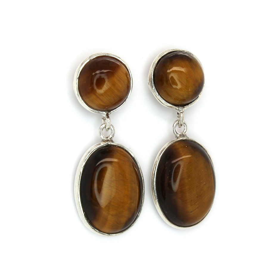 24 Cts Tiger Eye Drop 925 Sterling Silver Gemstone Earrings