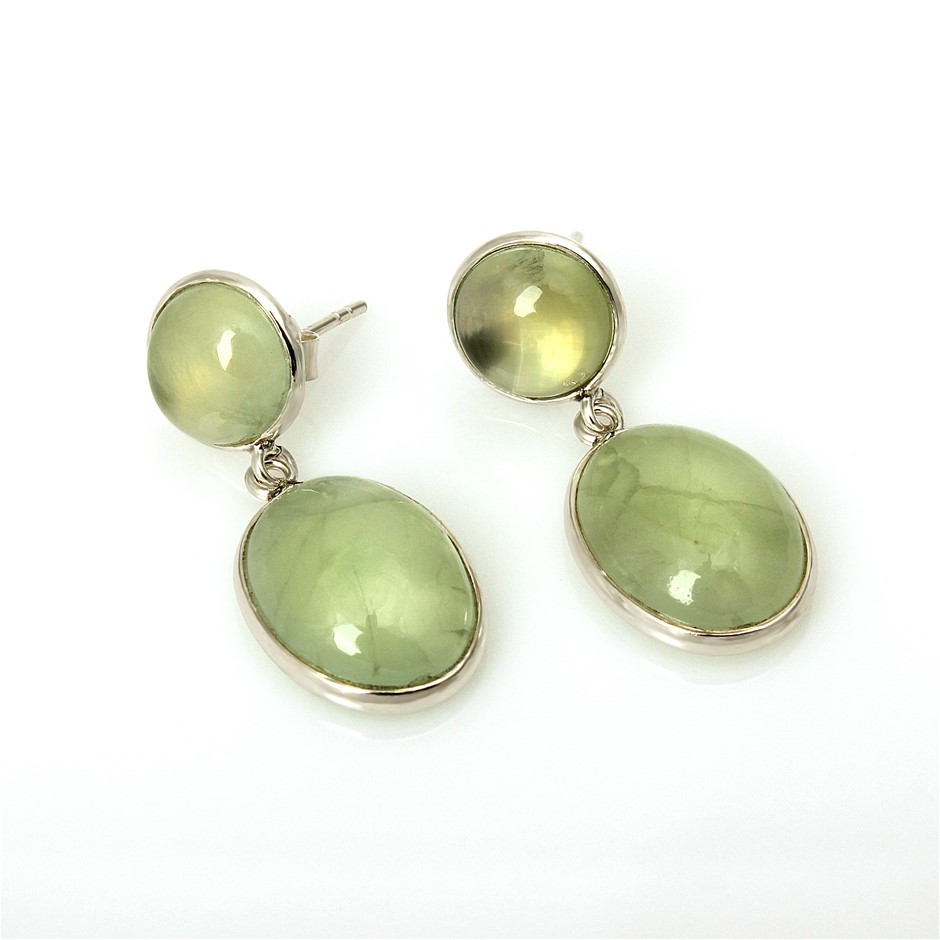 24 Cts Prehnite Drop 925 Sterling Silver Gemstone Earrings