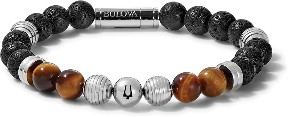 BULOVA Jewelry Men's Classic Beaded Bracelet with Cylinder Clasp, Medium, M