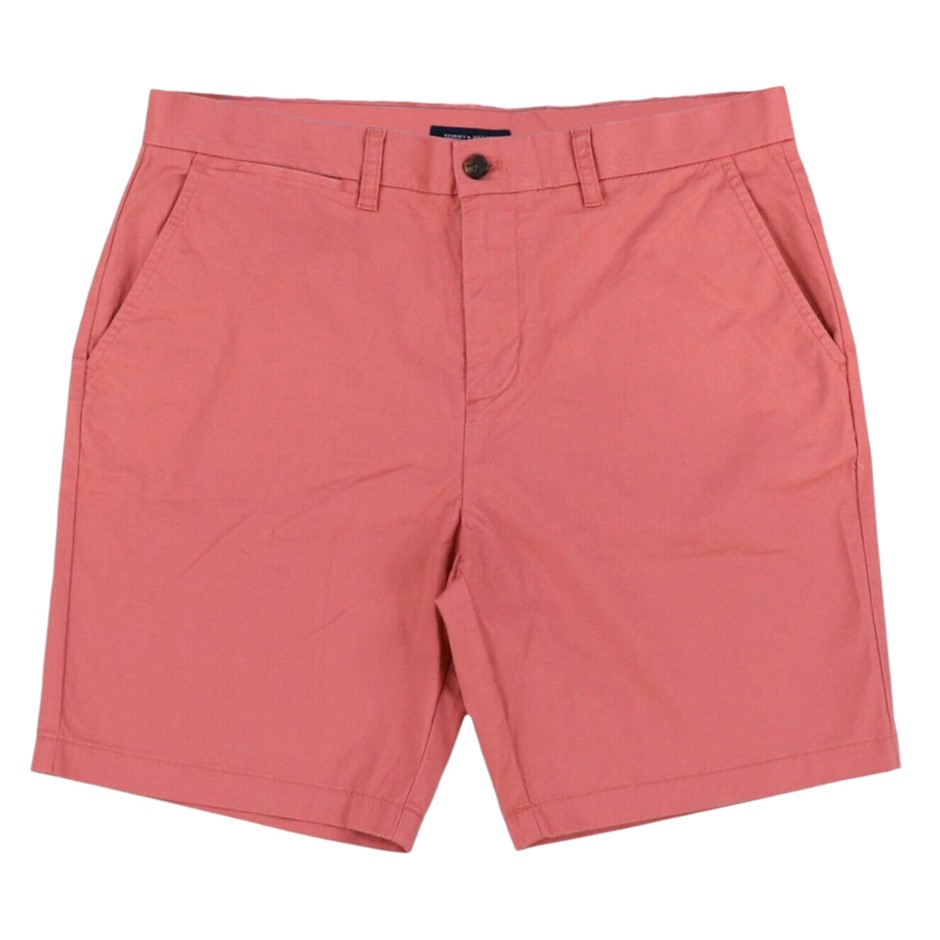TOMMY HILFIGER Men's THFlex 9" Shorts, Size 30, 97% Cotton, Coral Red (XLS)