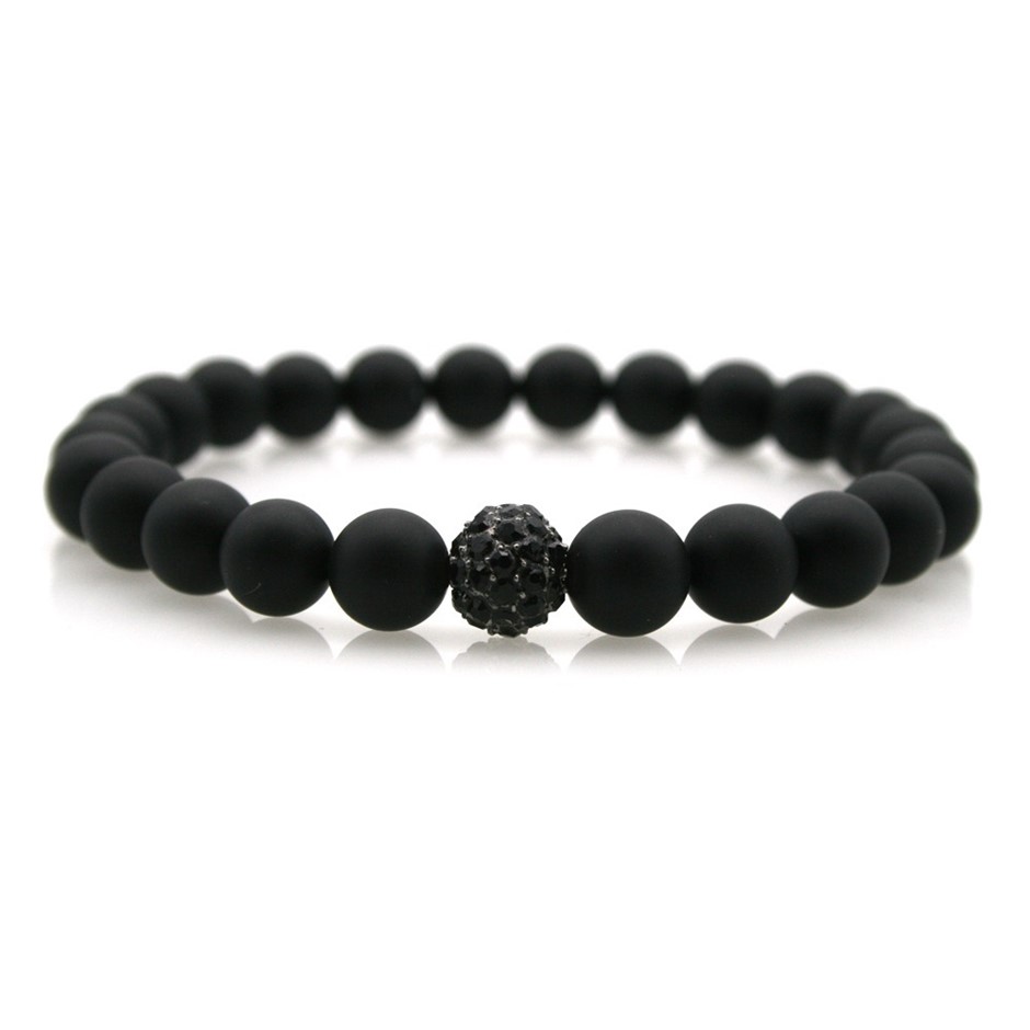 Majestic Men's Gemstone Black Stone & Rhinestone Beaded Bracelet