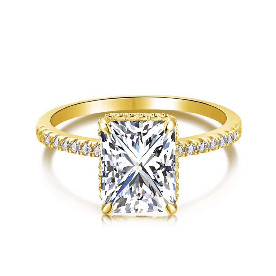 4ct Rectangle Simulated Diamond 18K Gold Filled 925 Silver Ring - Size 8