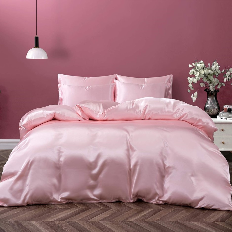 Pothuiny Satin Duvet Cover King Size Set, Luxury Silky Like Blush Pink Duve