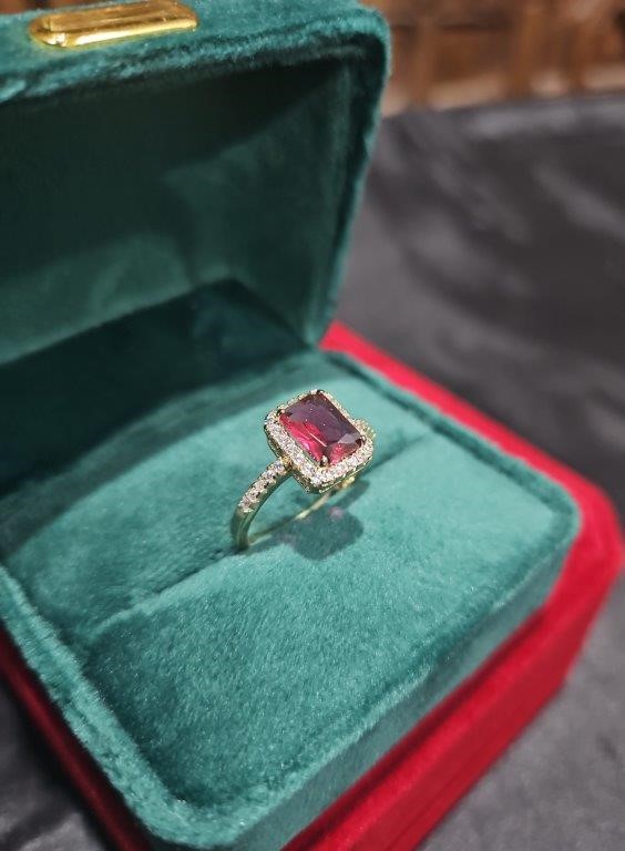 14K/Italy 2.0ct Ruby Emerald Cut Yellow Gold Filled Ring Warranty -7US