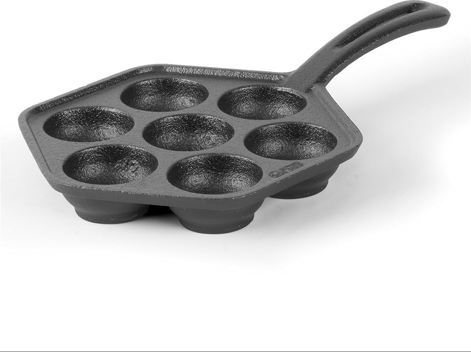 CAST IRON Danish Aebleskiver Pan, Preseasoned Cast Iron Cookware for Pancak