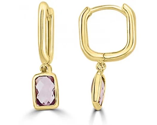 9K Yellow Gold Faceted Amethyst Huggie Earrings
