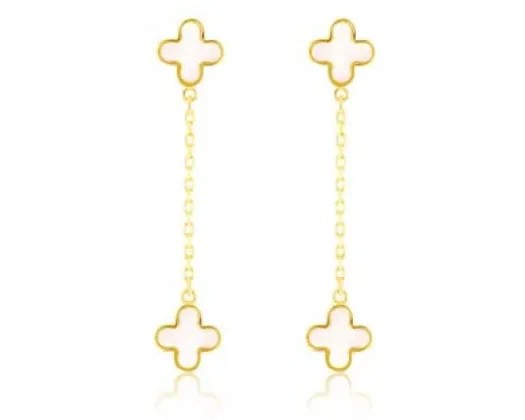 <B>9K Yellow Gold Mop Petal Drop Earrings</B><P>