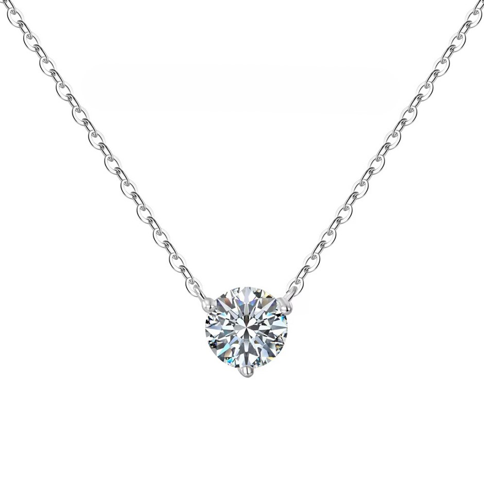 1.00ct Round Cut GRA Certified Moissanite 925 Silver Pendant Necklace