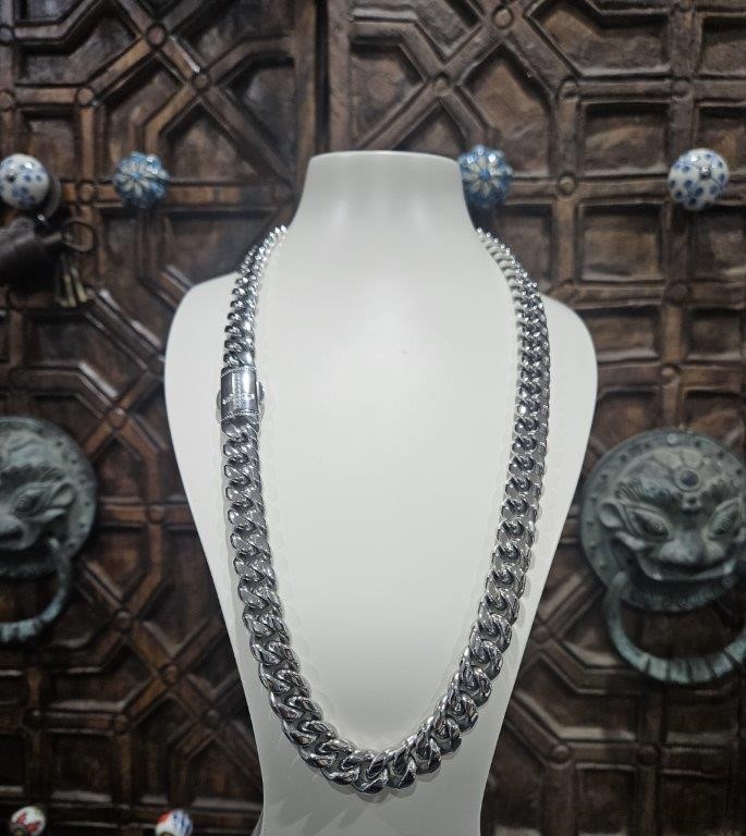 Italy 18K Triple White Gold Plated Cuban Chain (18KGP/Italy)stamped