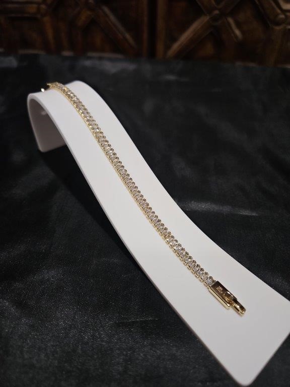 18K/Italy Yellow Gold Filled Emerald Cut Tennis Bracelet(Stamped) Quality