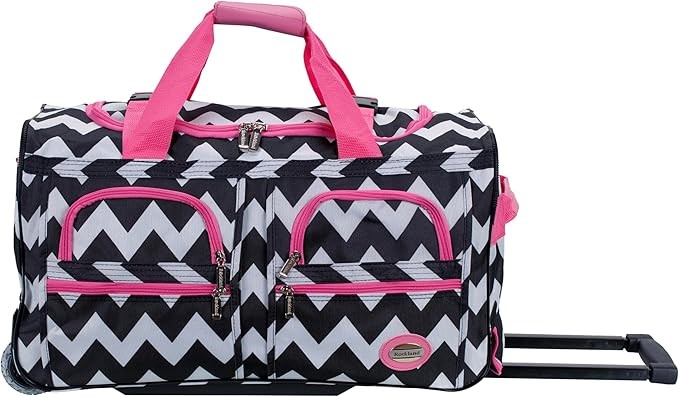 ROCKLAND Rolling Duffle Bag, Pink Chevron, 22L x 11W x 12H inch
