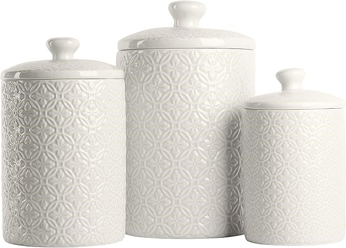 10 Strawberry Street CAN-HMPTN-WHT Kitchen Canister Set, 3 Piece, Hampton W