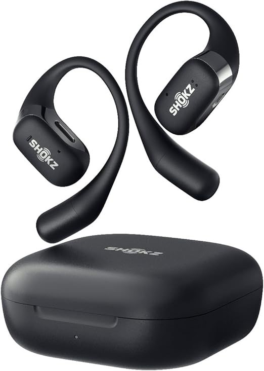 SHOKZ OpenFit Open-Ear True Wireless Bluetooth Headphones with Mic, Black.