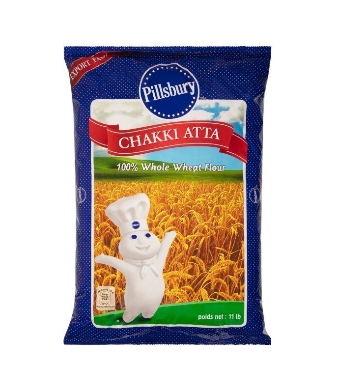 2 x PILLSBURY Chakki Atta Whole Wheat Flour, 10kg. N.B: Damaged packaging.