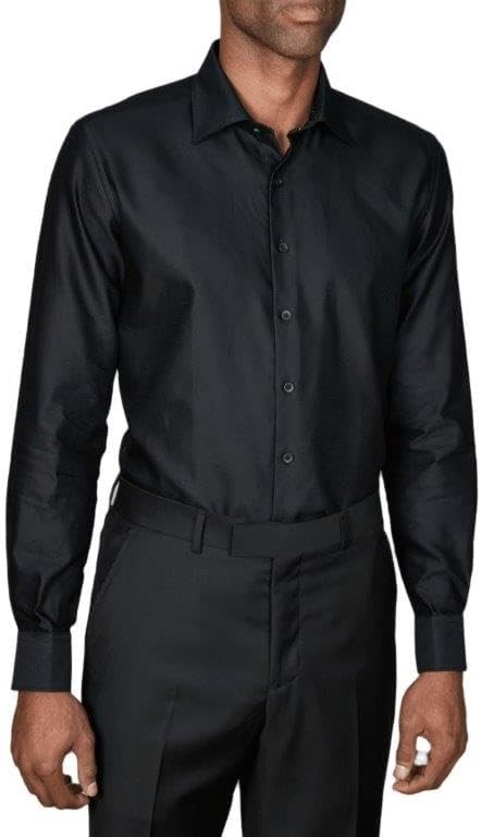 ABELARD Men's Buttone Nero Evening Slim Fit Shirt, Black, 40/M, A141232878.