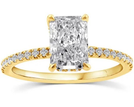 9K YELLOW GOLD 1.75ct F VS LAB DIAMOND RADIANT CLAW RING