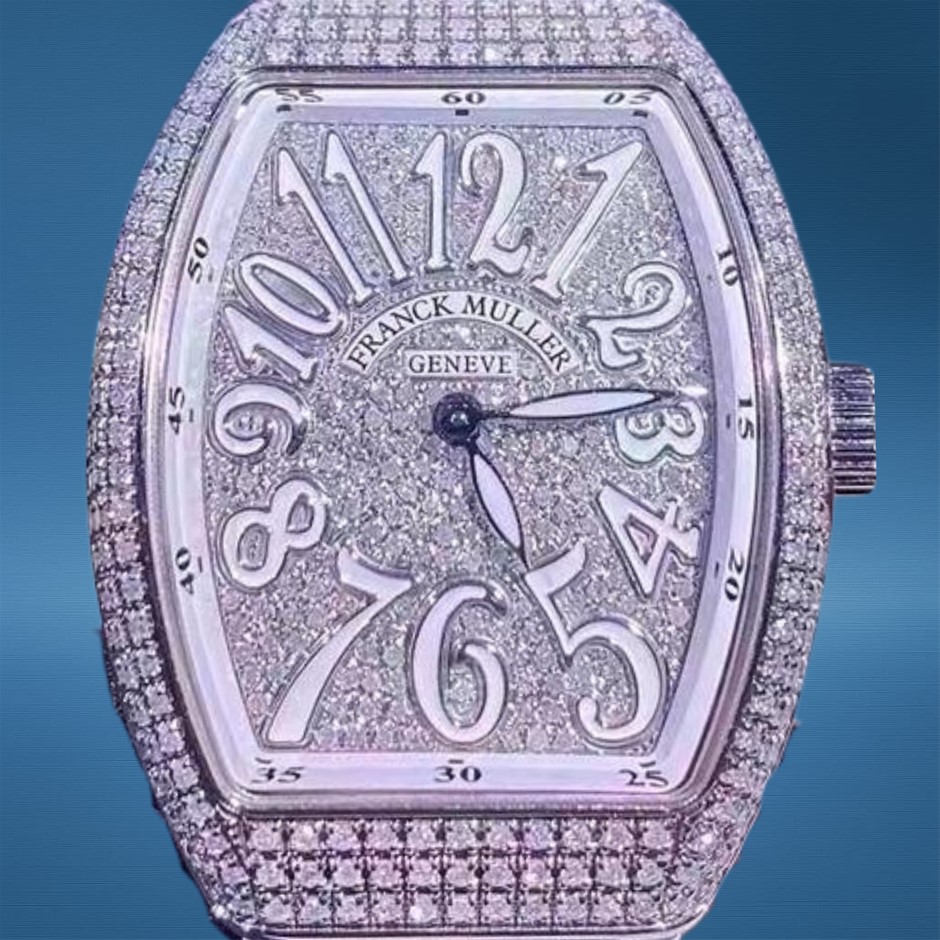 FRANCK MULLER VANGUARD V32 32MM STAINLESS STEEL CUSTOM NATURAL DIAMOND