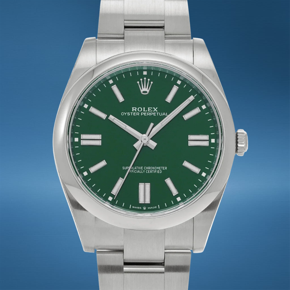 ROLEX OYSTER PERPETUAL 41 41MM STAINLESS STEEL 124300 AUTOMATIC GREEN DIAL